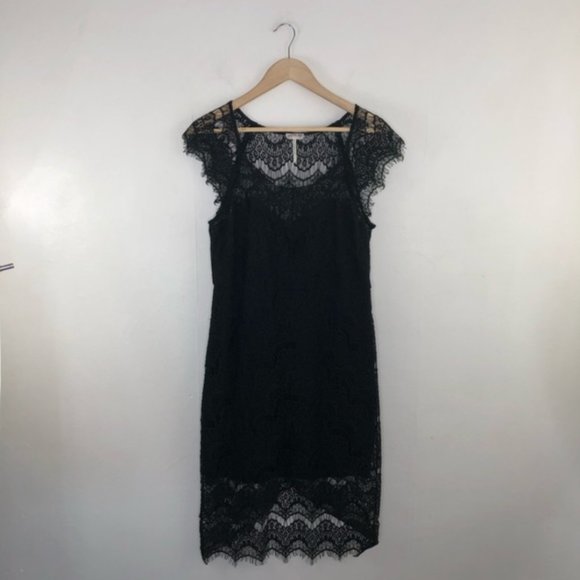 FREE PEOPLE PEAKABOO Lace Bodycon Slip Black Dress S - Picture 8 of 14